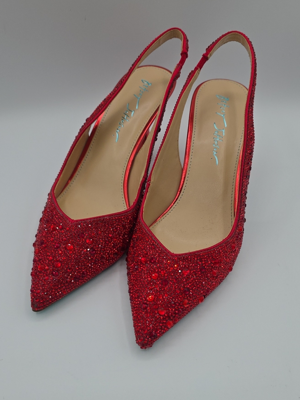 Betsey Johnson Red Sparkle Heels Vintage Inspired Dorothy Retro Crystal Shoes